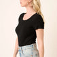 Round Neck Tee Bodysuit- Black