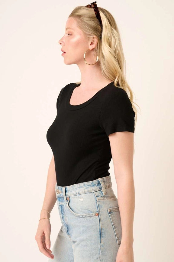 Round Neck Tee Bodysuit- Black