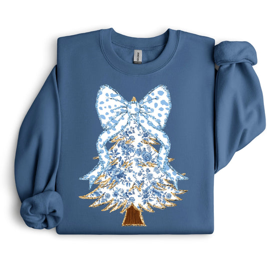 Blue Floral Christmas Tree Sweatshirt