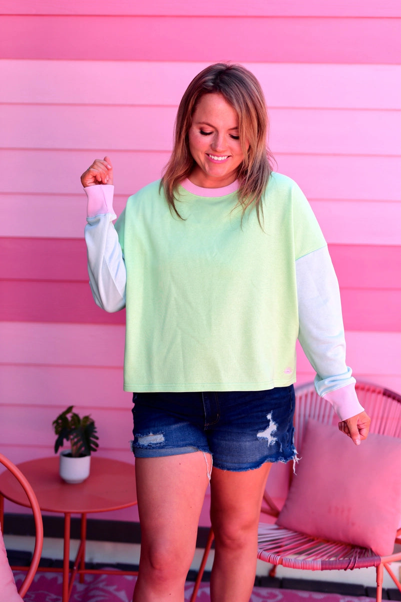 Day Off Pullover - Under the Palms (Sky Blue/Lime)