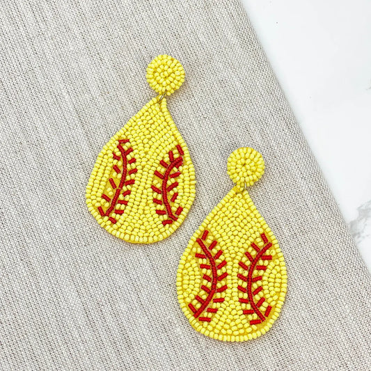 Beaded Softball Teardrop Dangles