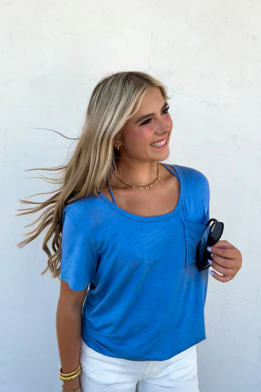 Riley Boyfriend Patch Pocket Tee - Blue