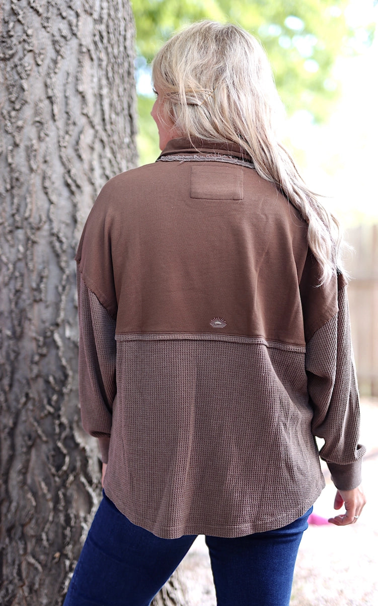 Ready or Not Waffle Quarter Zip- Espresso