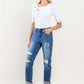 High Rise Distressed Cuffed Boyfriend Jeans