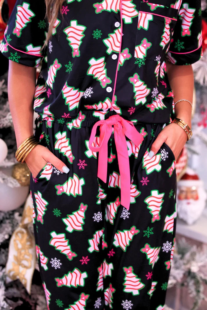 Merry Bow Christmas Treat Ruffle Pajama Set - Adult