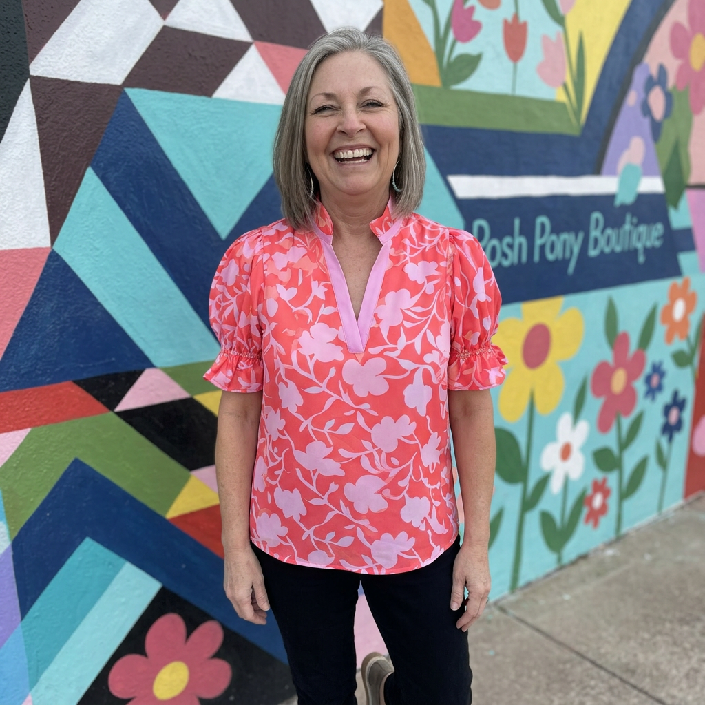 Petal Pop Split Neck Top