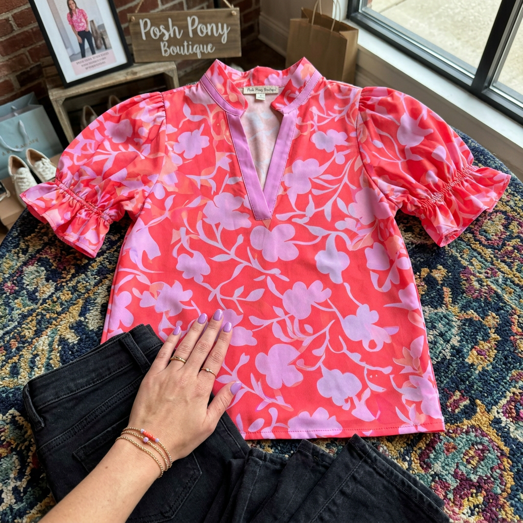 Petal Pop Split Neck Top