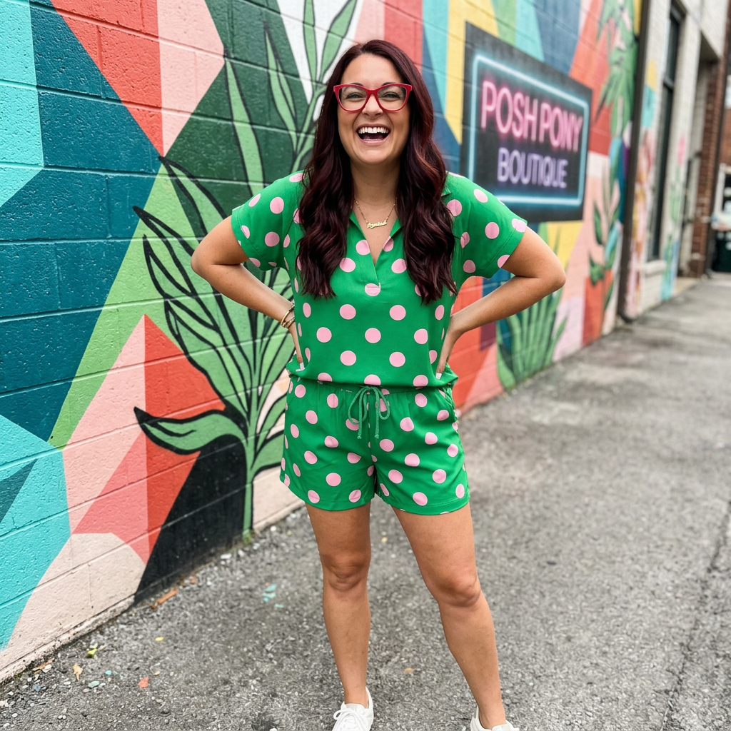 Polka Dot V-neck Shorts Set