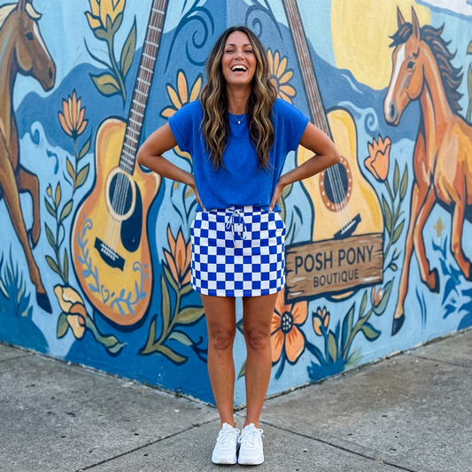 Let's Go Checkered Skort - Blue