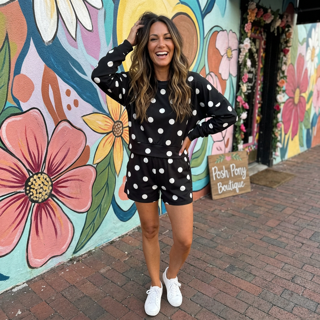 Luna Luxe Pullover Set- After Dark Polka Dot