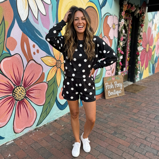 Luna Luxe Pullover Set- After Dark Polka Dot