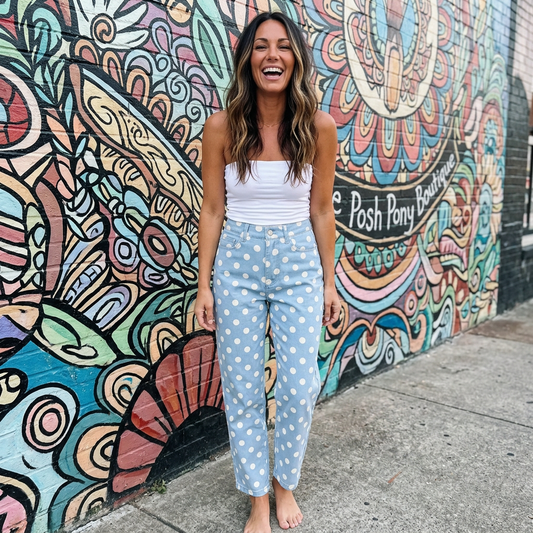 Polka Dot Denim Pants