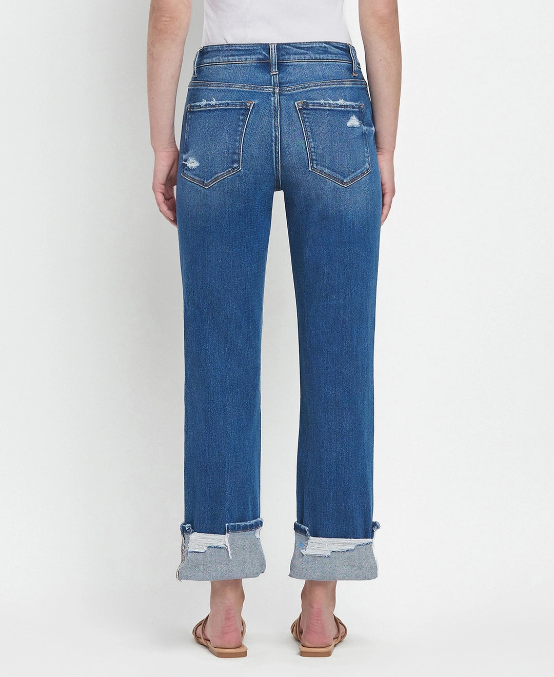 High Rise Cuffed Straight Jeans