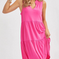 Three Tier A-Line Flowy Dress - Hot Pink