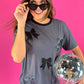 Faux Leather Bow Oversized Tee