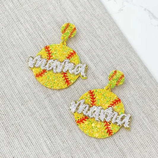 Softball Mama Glitter Earring