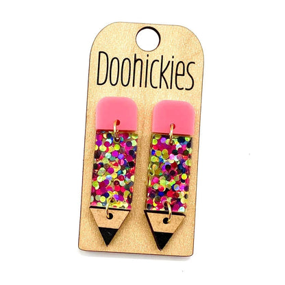 2" Lil' Pencil Acrylic Dangles - Teacher Earrings