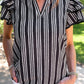 Layla Striped Flutter Sleeve Blouse- Black