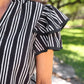 Layla Striped Flutter Sleeve Blouse- Black