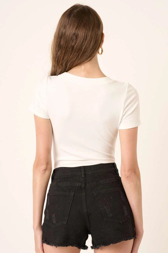 Round Neck Tee Bodysuit- Ivory