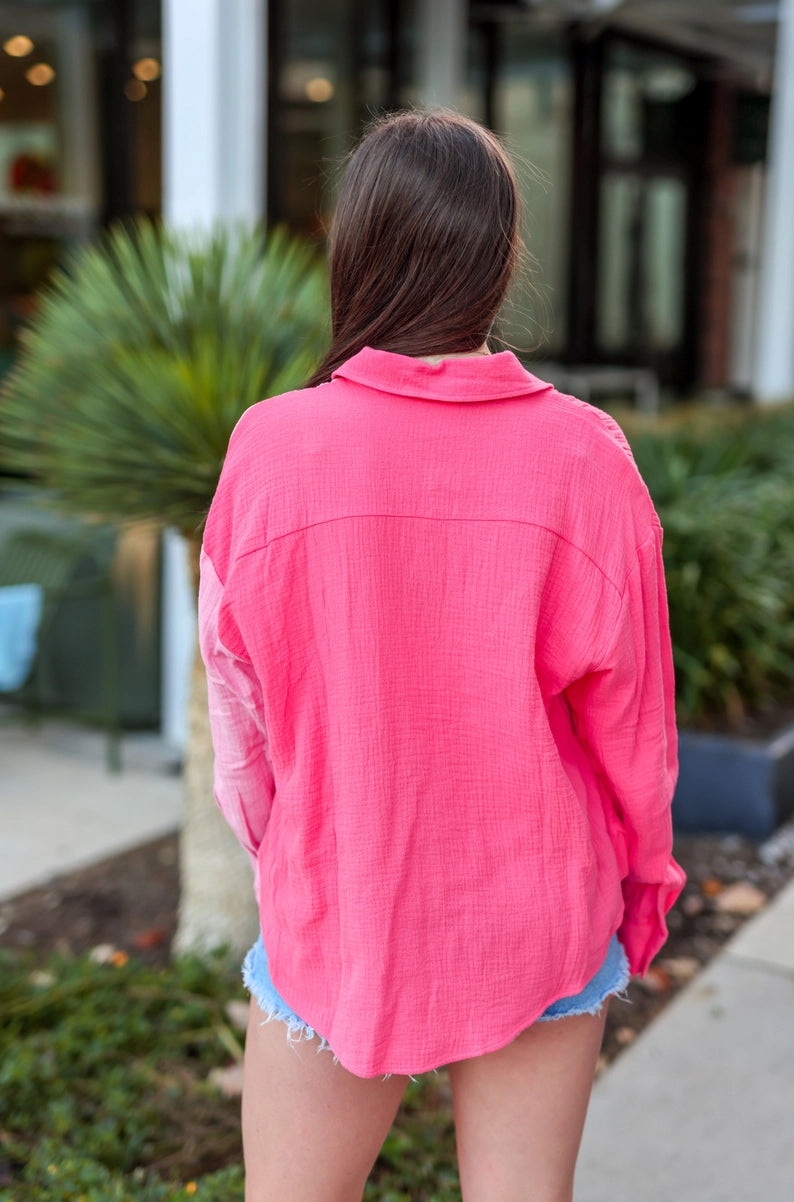 Everyday Gauze Top - Bright Coral Combo