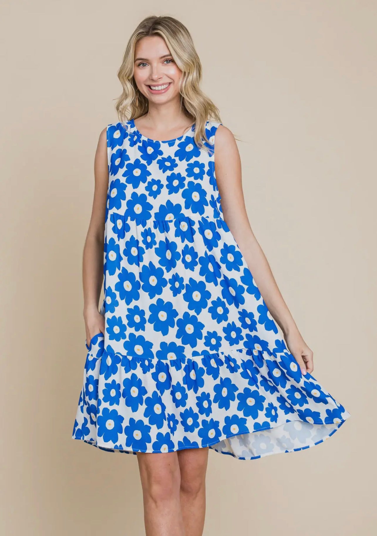 Blue Daisy Tiered Tank Dress