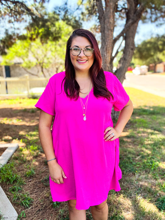 Everyday Shift Dress - Hot Pink