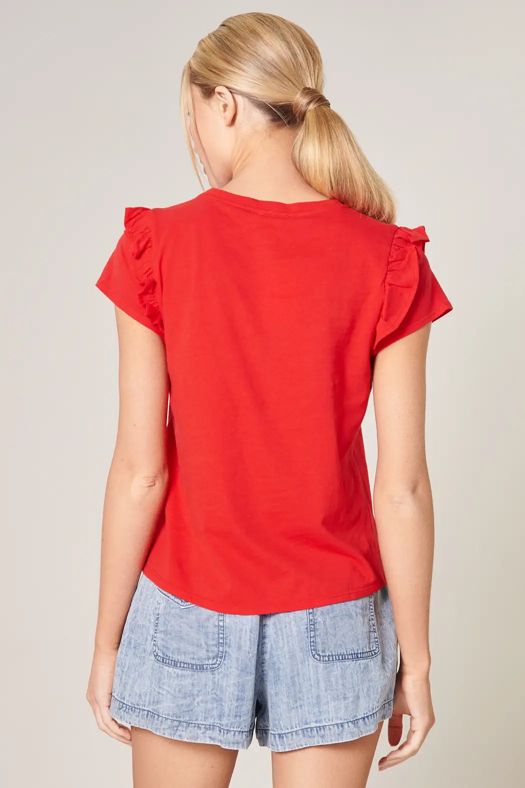 Brooke Ruffle Shoulder Knit Top - Red