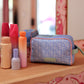 Handle Cosmetic Bag - 'baby' Embroidered (Periwinkle/Coral)