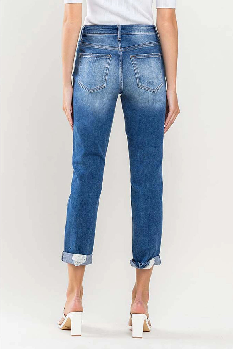 High Rise Distressed Cuffed Boyfriend Jeans