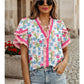 Fun & Flirty Ruffled Trim V Neck Top