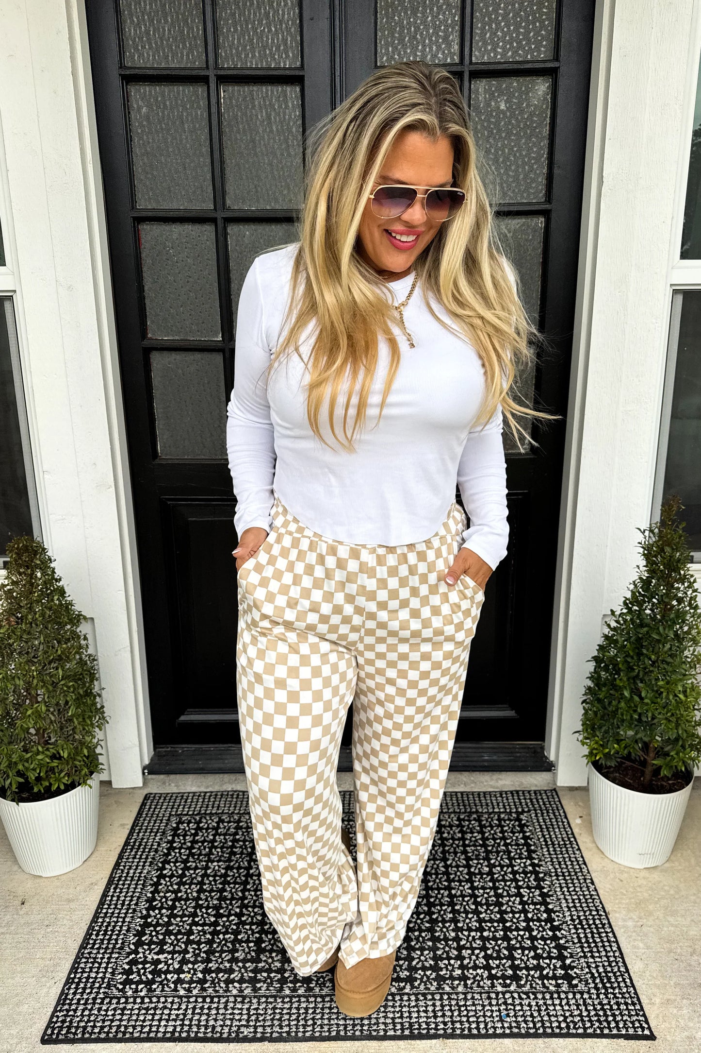 Bold Block Checkered Pants - Neutral