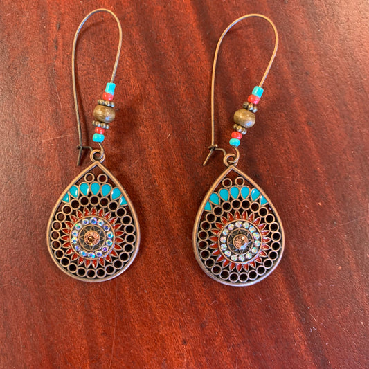 Turquoise and Coral Boho earrings