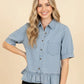 Ruffle Hem Puff Sleeve Denim Top
