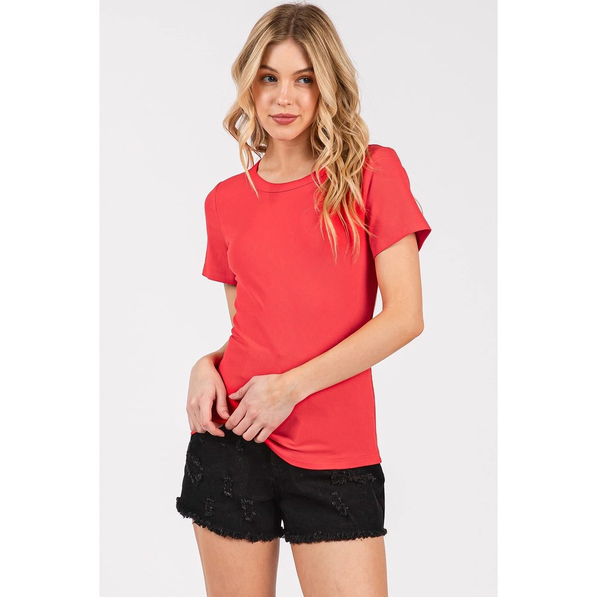Basic Red Ribbed Tee