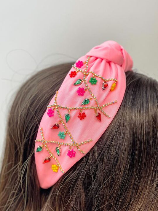 Pink Christmas Beaded Headband