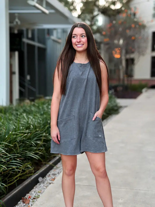 Effortless Mineral Wash Romper - Charcoal