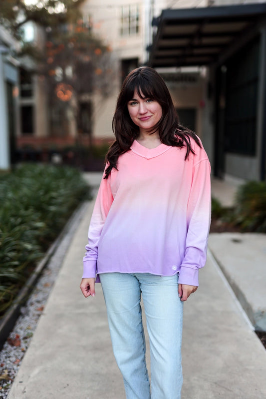 Terry V-Neck Pullover- Sunrise