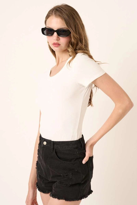 Round Neck Tee Bodysuit- Ivory