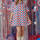 Red White and Blue Checker Print Shirt Dress