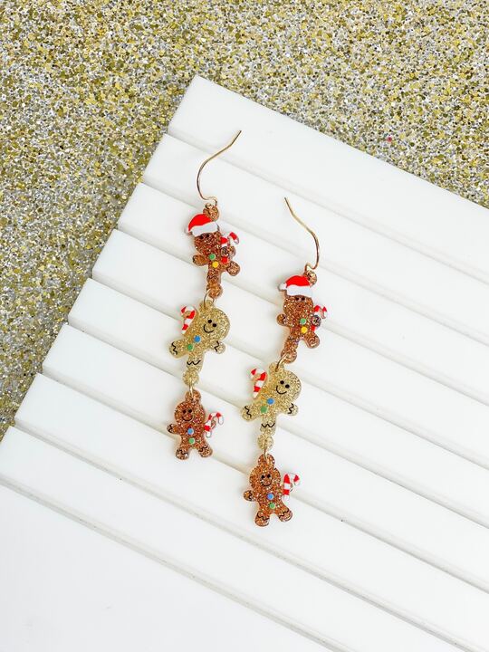 Glittery Gingerbread Men Trio Earrings