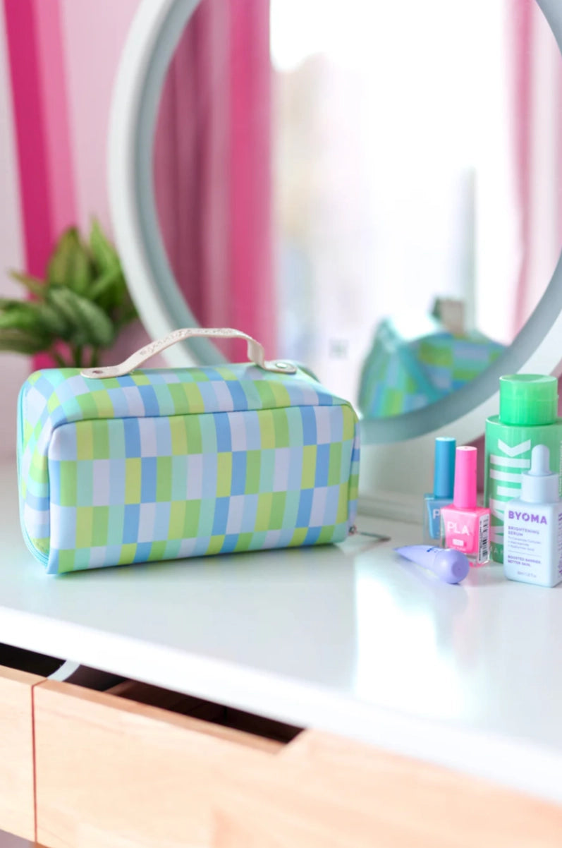 Hold All Make Up Bag - Watercolor (Blue/Lime)