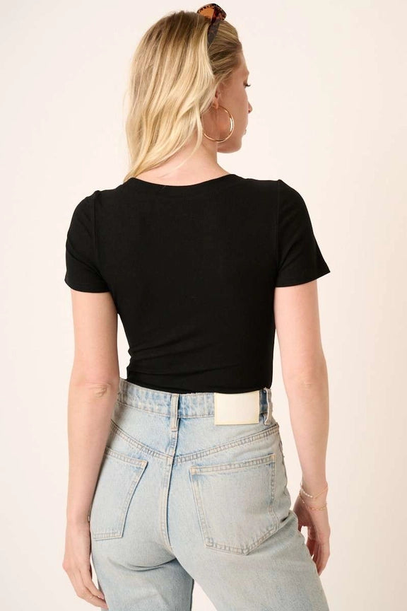 Round Neck Tee Bodysuit- Black