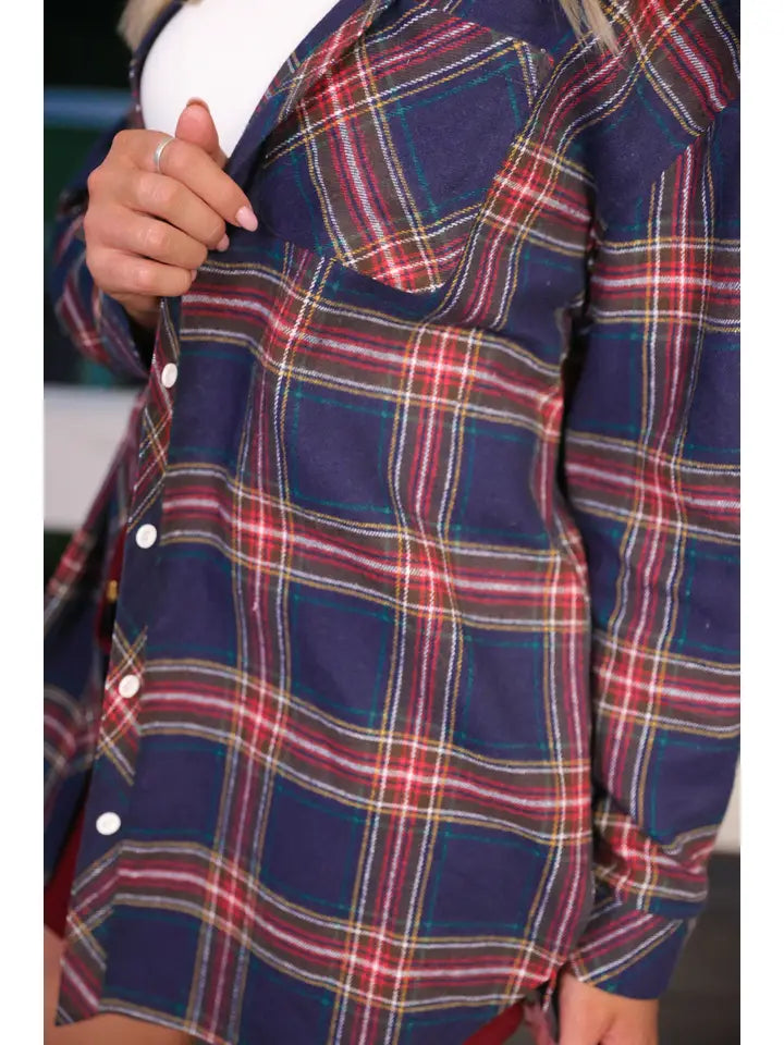 Lola Flannel Tunic Top - Navy