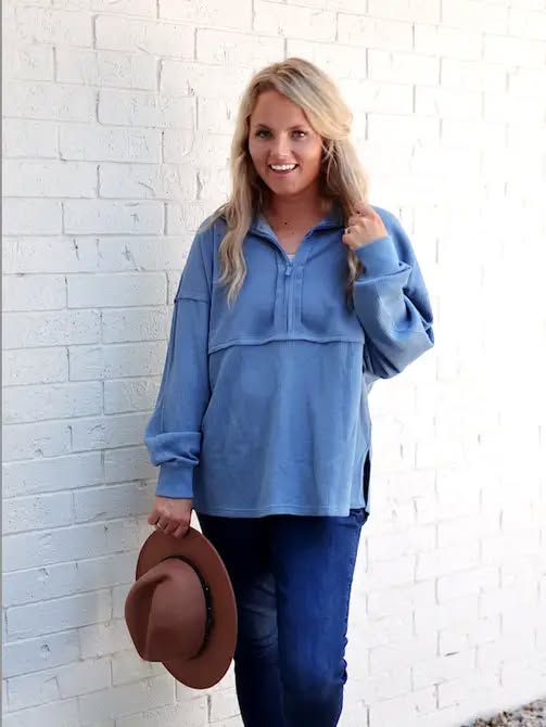 Ready or Not Waffle Quarter Zip- Cobalt