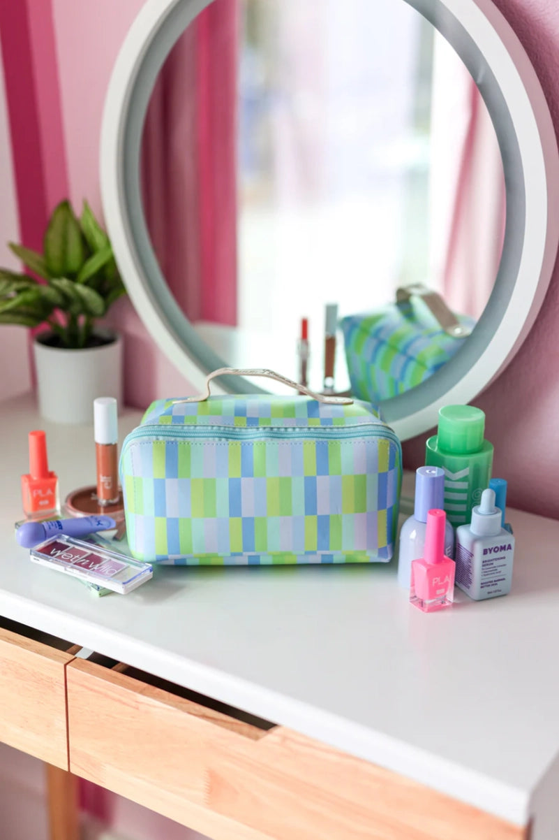 Hold All Make Up Bag - Watercolor (Blue/Lime)