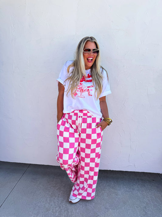 Gridy Girl Wide Leg Pink Checkered Pants