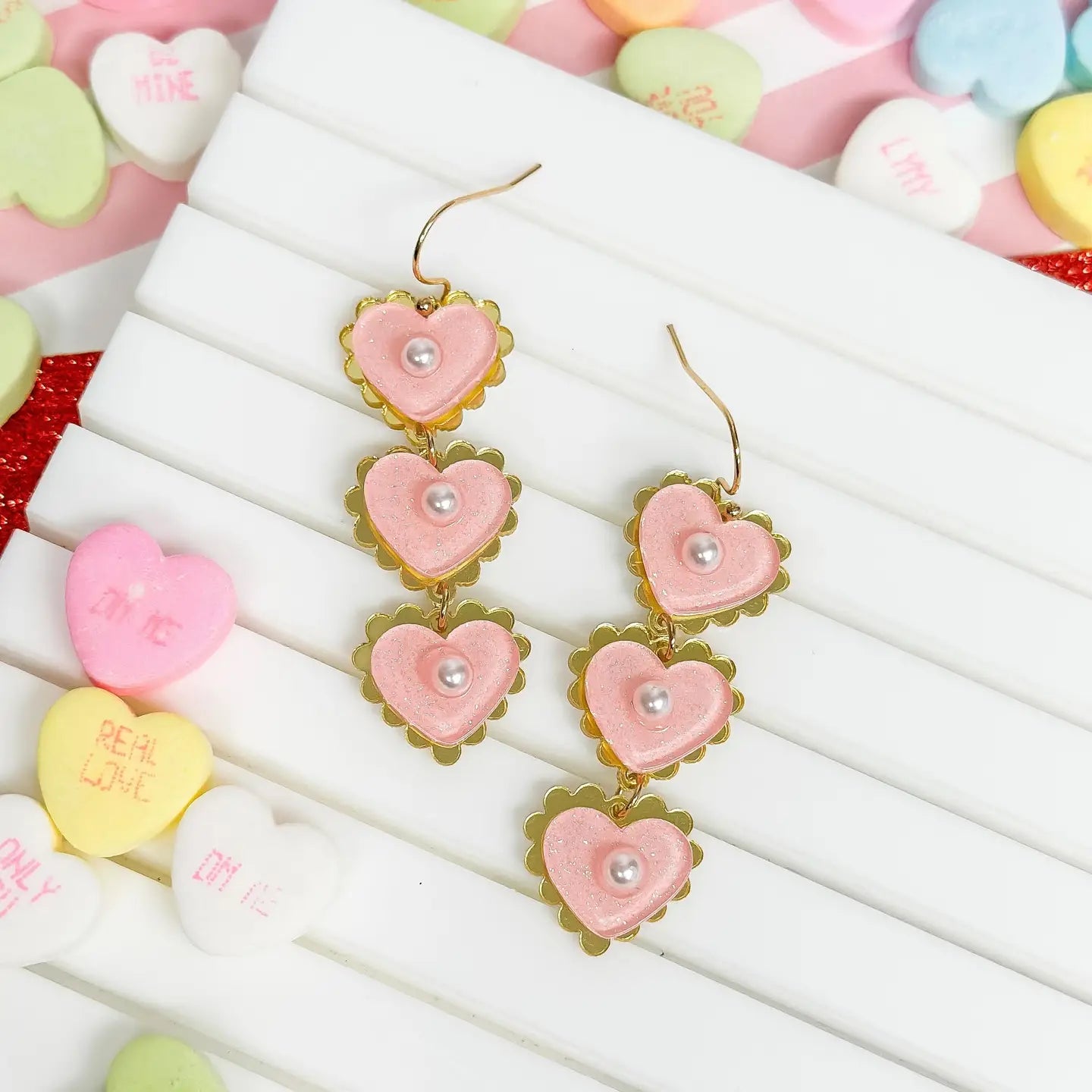 Pearly Heart Trio Earrings