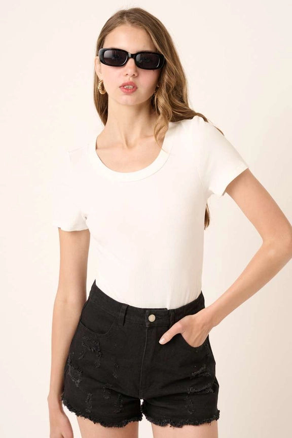 Round Neck Tee Bodysuit- Ivory