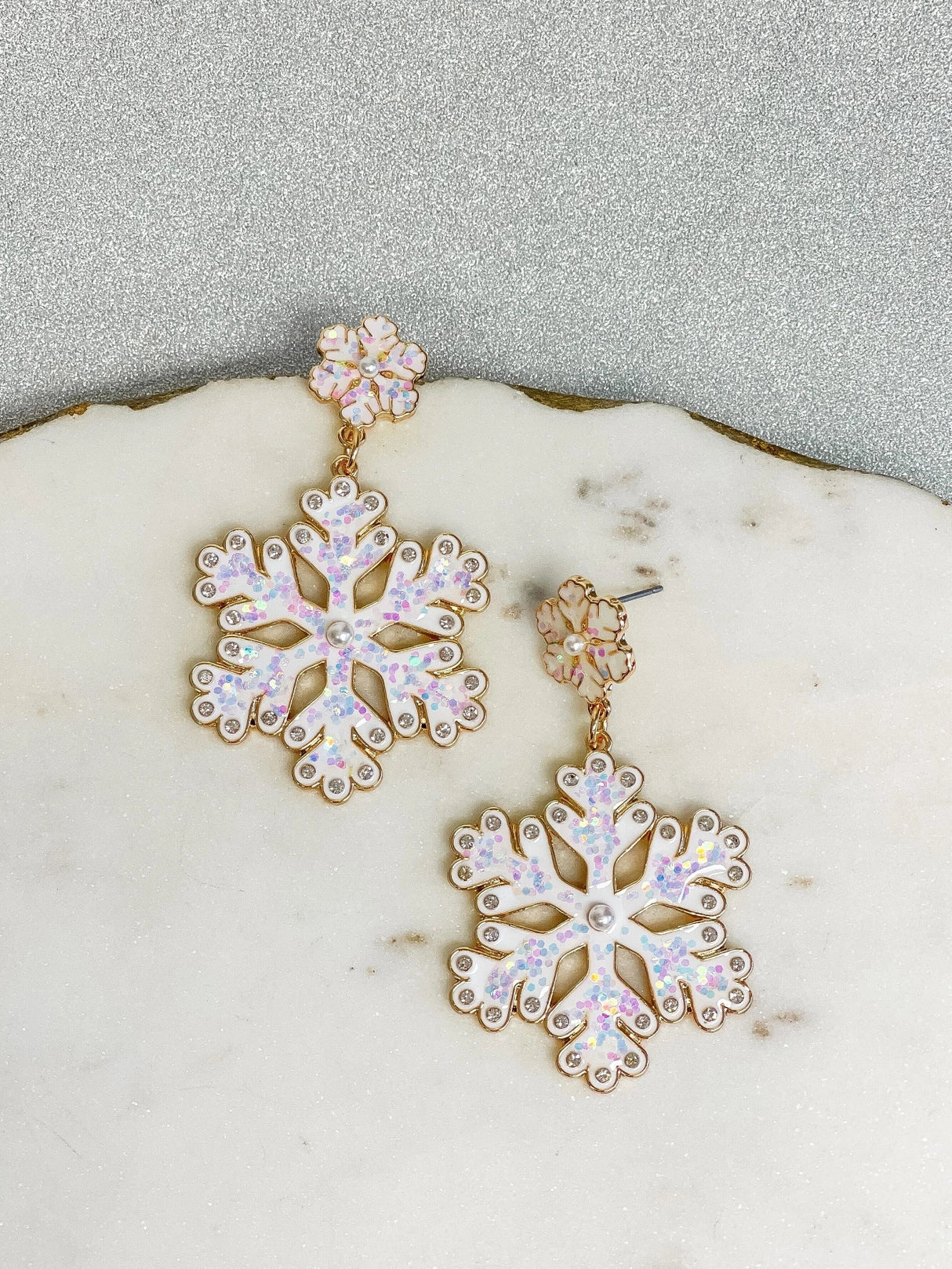 Gold Glitzy Snowflake Drop Earrings